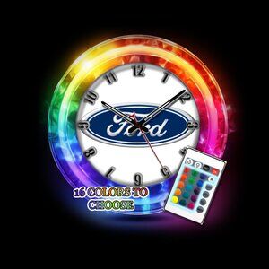 Ford Logo neon blue CLOCK NEW